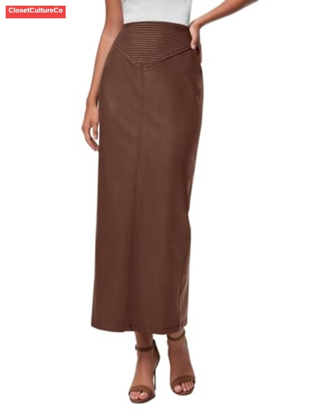 Faux Leather High Waisted Maxi Skirt with Back Slit